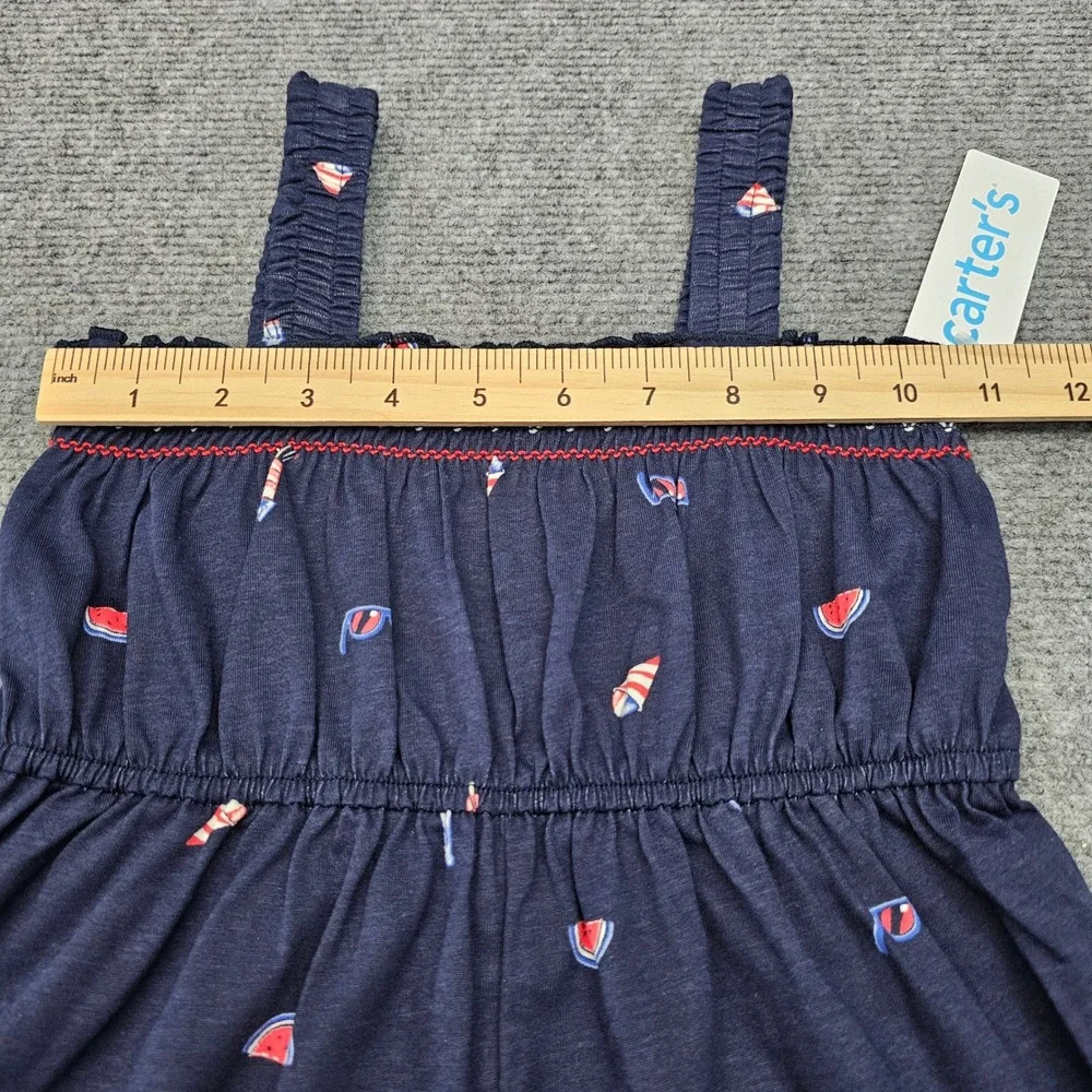 Carter's Romper Toddler 4T Summer Icons Navy Blue Smocked Cotton Jumpsuit